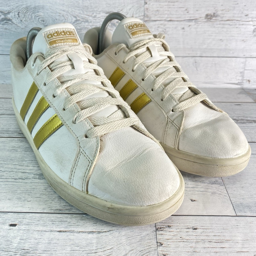 Adidas Cloudfoam Advantage Sneakers Womens 9 White Gold Casual Walking Shoes Fun